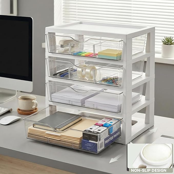 novelinks 4-Tier Desk Organizer with Drawers, Assemble Office Paper Organizer Drawers, Tabletop Storage Drawers for Office Storage & Organization