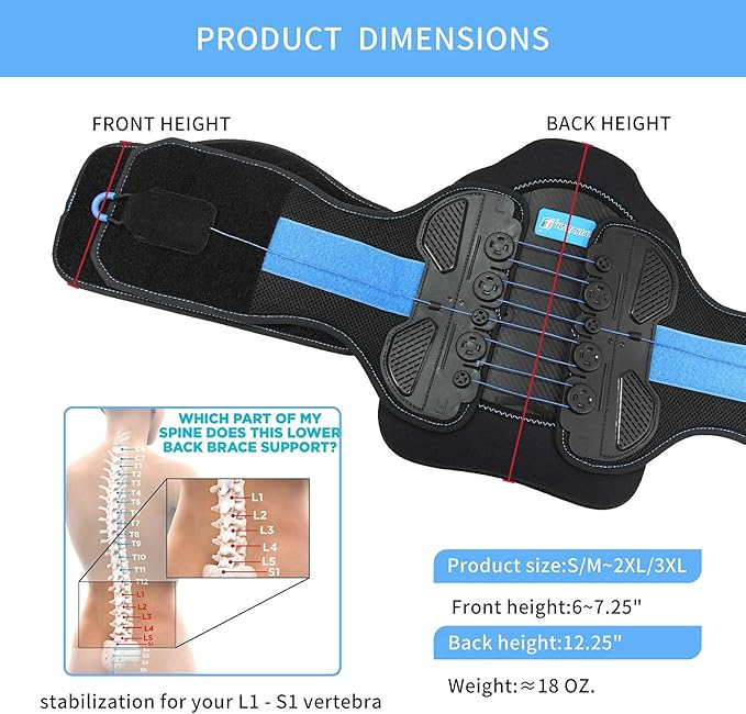 LSO Back brace for lower back with Maximum Decompression Plate&Comfort Curve Back Support New Added with Foam Pad,Dual Pulley System Lumbar Support Belt for Lower Back Pain Relieve,Pre and Post Spine Surgery