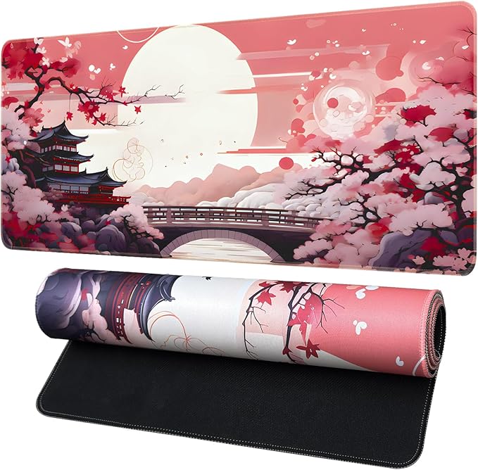 FreeNook Japanese Large Gaming Mouse Pad 35.4 x 15.7 in Computer Mouse Pad Anime Gaming Mousepad, Expanded Architecture Cute Desk Pad with Nop-Slip Suitable for Home Office