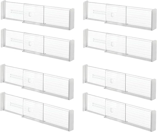 iDesign Plastic Adjustable Deep Kitchen or Dresser Drawers-Set of 8-Clear Dividers