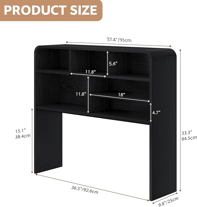 5-Tier Desk Shelf, 37.4''W Desktop Bookshelf for Computer Monitor, Desktop Organizer Shelf Storage Rack with 6 Cubbies, 5-Level Desk Hutch Display Rack for Home, Office, Dorm, Vanity, Black