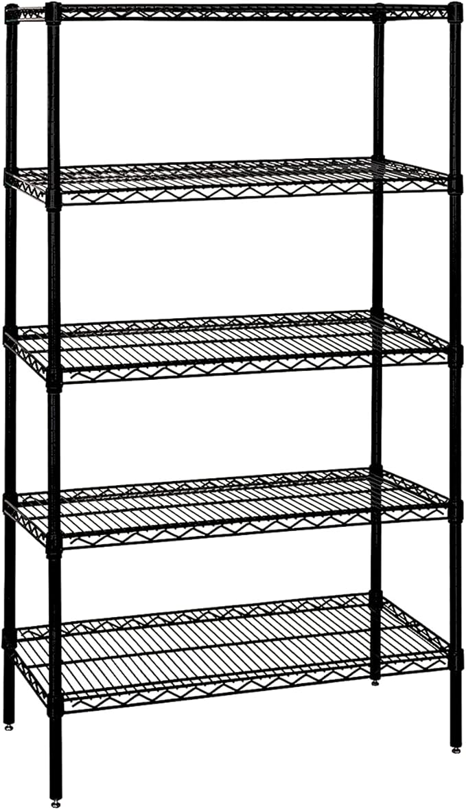 Quantum Storage Systems WR86-3036BK-5 Wire Shelving Starter Kit, 36" W x 30" D x 86" H, 600 lbs Capacity, Carbon Steel, Epoxy Coated, Black, NSF