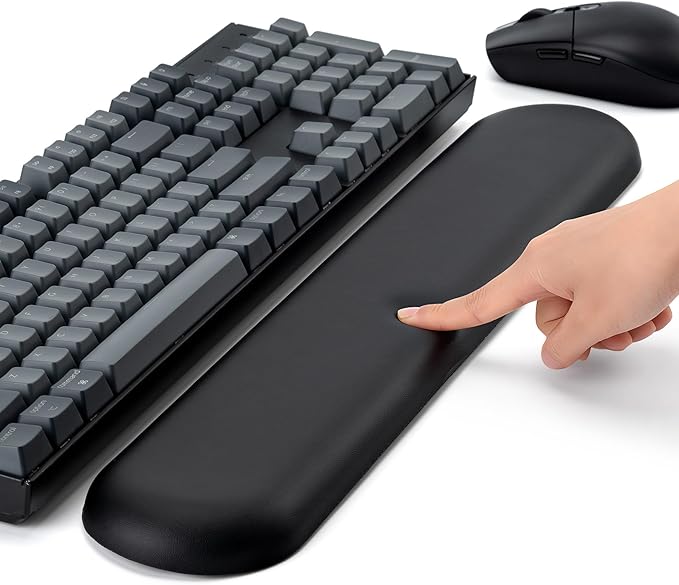 ASFSKY Keyboard Wrist Rest for Full-Size Mechanical Keyboards, 17-Inch Ergonomic Memory Foam Wrist Support with PU Leather Surface, Easy to Clean for Office, Gaming & Coding (Classic Black)