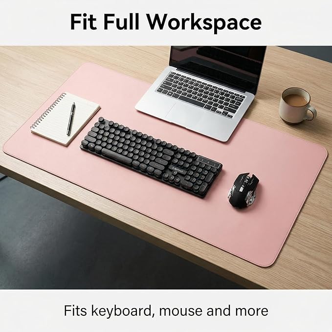 Leather Desk Pad Protector, Office Desk Mat, Mouse Pad, Non-Slip PU Leather Desk Blotter, Laptop Desk Pad Desk Accessories for Office and Home (Pink, 27.58'' x 44.92'')
