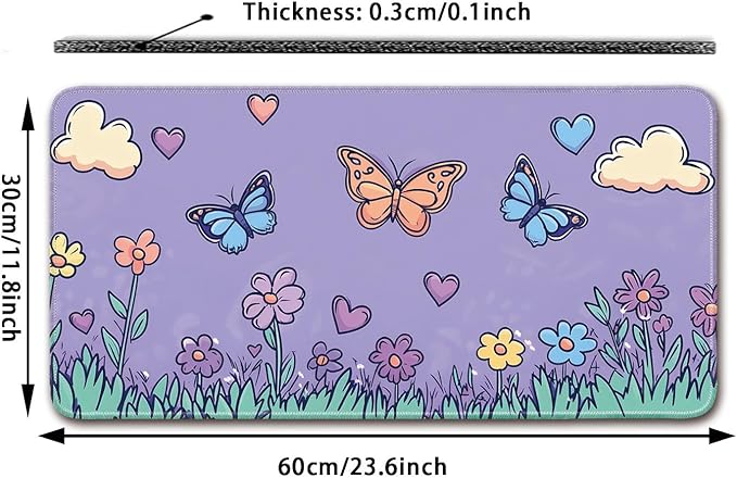 Desk Pad Protector, Office Desk Mat, Large Mouse Pad, Non-Slip Desk Blotter, 23.6x11.8 inch, Flower and Butterfly