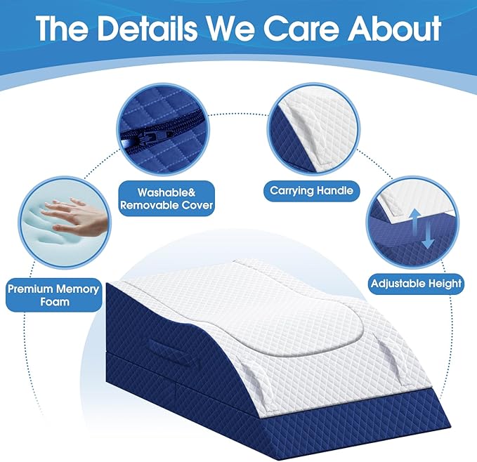 TranquilRelax Leg Pillow, Leg Elevation Pillow with Pad and Memory Foam, Height Adjustable Bolster Pillow for Legs, Leg Pillow Elevation Blood Circulation, for Post-Surgery, Blue