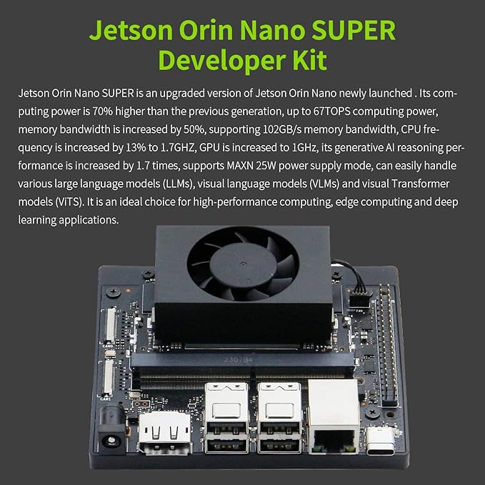 Yahboom Jetson Orin Nano Super 4GB RAM Development Board Kit, 34TOPS, with 48W Power Supply, Wireless Network Card, Enclosure