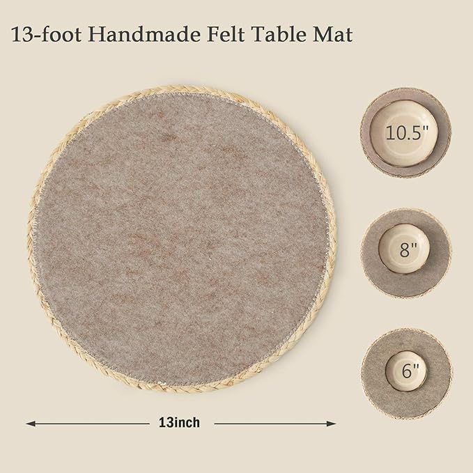 Noctiflorous 13 Inch Round Felt Placemats Set of 6 Heat Resistant Washable Non-Slip Table Place Mats for Kitchen Dining Table(Light Brown, 6)