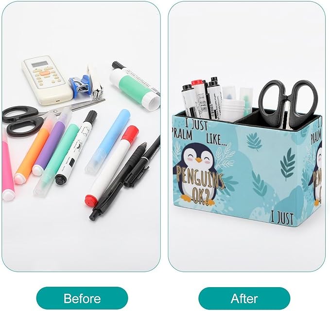 Decorative PU Leather Pen Holder Cute Penguin, Add Charm to Your Workspace