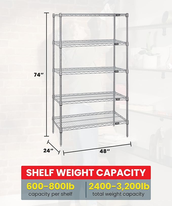 Quantum Storage Systems WR74-2448S-5 Starter Kit Wire Shelves Stainless Steel 5 Shelves 74" H x 48" W x 24" D