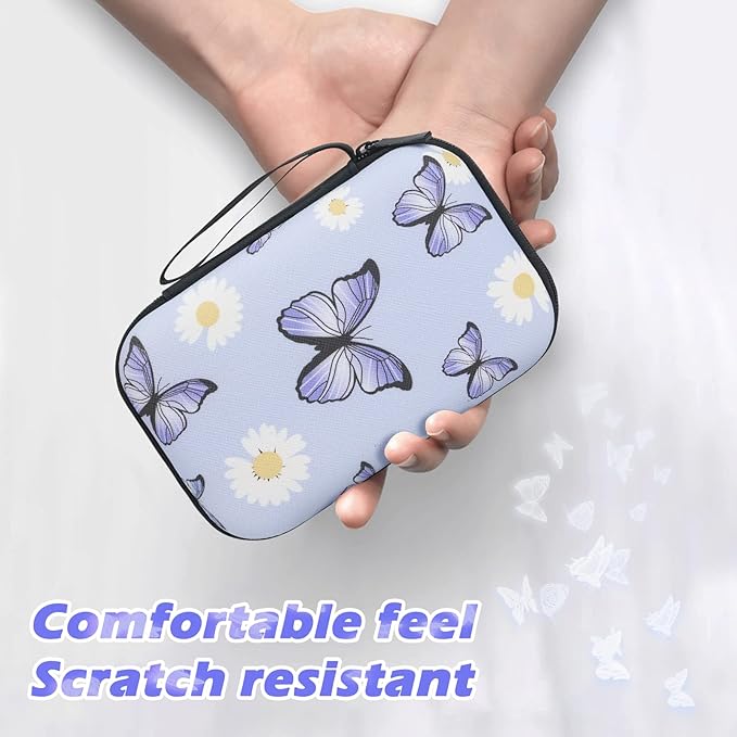 Cute Phone Charger Storage Case Set with Carrying Bag Purple Flowers Floral Butterfly pattern Cable Protector accessories Travel Cable Organizer,Earphone Charger Protector Cover Compatible for iPhone