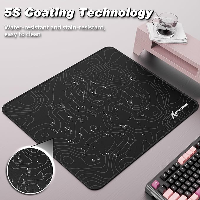 ATTACK SHARK CM02 Gaming Mouse Pad for Esports Speed Large Mouse mats for Desk Waterproof Surface Stitched Edges and Anti-Slip Rubber Base Size L Laminate 17.72” x 15.75” x 0.16” Black Contour