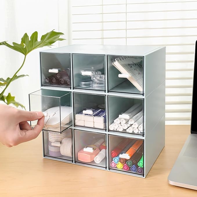 MILULUGO Plastic 3 Drawer Organizer for Cosmetic Storage, Desk Organizer, Makeup Organizer for nail polish, Lipstick, Brushes, Jewelry, Skincare, Bathroom Organization Boxes - Blue