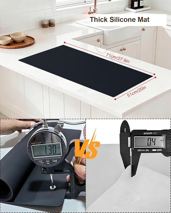 Silicone Mats for Crafts, 28" x 20"x1.3MM Large Silicone Mat,Silicone Mats for Kitchen Counter,Craft Mat, Nonskid Heat Resistant Desk Saver Pad, Multipurpose Mat, Placemat, Black