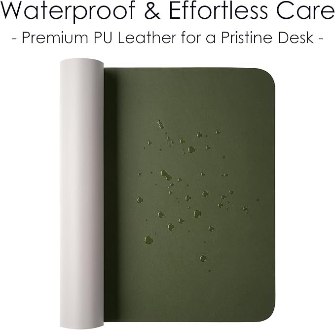WAYBER Leather Desk Pad Protector, Waterproof Mouse Pad, PU Desk Mat, Office Desk Cover, Desk Writing Mat for Office/Home/Work/Cubicle (Green/Gray) 23.7x13.8 in