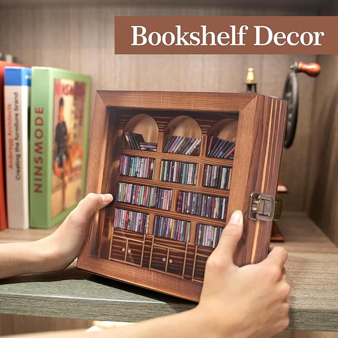 Anxiety Bookshelf – Mini Books Display for Stress Relief and Fun Decor, Perfect Decorative Miniature Library for Book Lovers, Ideal for Home Decor, Office Décor, and Thoughtful Gift Giving - Pine Wood