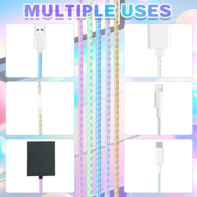 Frienda 10 Pcs Cord Protectors from Pets No Chew Spiral Cable Protector 43.3'' Phone Charger Cover Data Cable Protective Sleeve Chew Proof USB Wire Cover Stylish for Cat Dog Rabbit (Flash Color)
