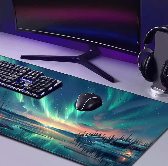 Purple Blue Landscape Computer Keyboard and Mouse Pad, Sunset Mountain Anime Laptop Landscape Game Desktop Pad 35.4X15.7 Inches