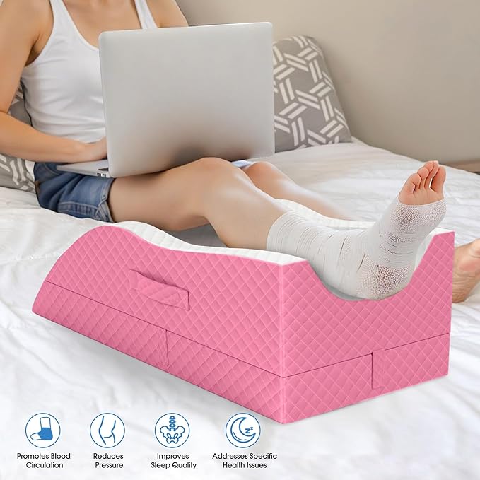 TranquilRelax Elevation Pillows for Leg After Surgery, Memory Foam Adjustable Wedge Pillow for Injury or Rest, Ankle Pillow for Sleeping Blood Circulation, Pink/Double Leg