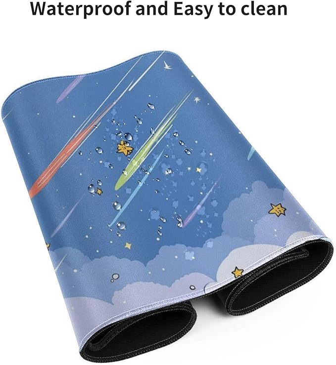 Extra Large Mouse Pad 48x24 Inch, Colorful Shooting Stars & Clouds XXXL Desk Mat with Non-Slip Base, Blue Mousepad for Gaming Office, Soft Keyboard Mat for Full Desk Coverage