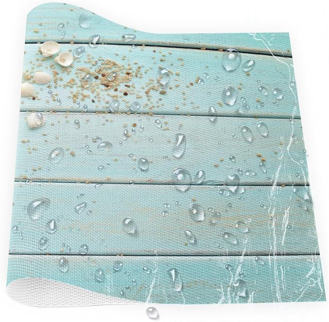 Placemats Set of 4 Heat-Resistant Rectangle Place Mats Beach Summer Teal Washable Plastic PVC Dining Table Mat Non-Slip Wipeable Woven Vinyl Placemat for Kitchen Patio Table Decor