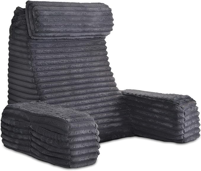 ENITYA 22" XL Back Pillow for Bed Sitting Up, Reading Pillow with Armrests & Big Pockets, Soft Back Support Chair, Ideal for Watching TV, Gaming, Nursing, Resting, Post Surgery, Dark Grey