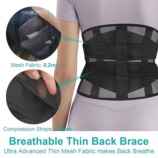 Ultra Thin Lumbar Support Brace for Women & Men – Lightweight Back Pain Relief Belt with Breathable Mesh – Slimline & Invisible Under Clothes – Sciatica & Herniated Disc Support
