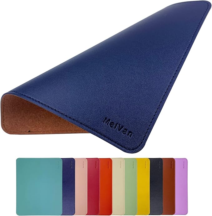 MelVan PU Leather Mouse Pad with Stitched Edge, Wood Mousepad, Waterproof Gaming Mouse Pad Mat for Computers, Laptop, Office & Home, 10.2" x 8.3", 1 Pack (Navy Blue)