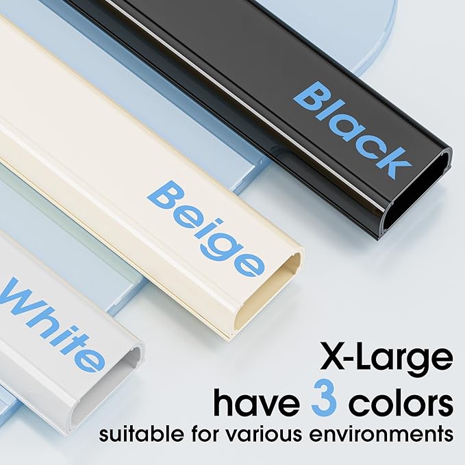Large Cord Hider - 47in Wire Hiders for TV on Wall, Paintable Cable Hider, X-Large Cable Management Kit, Cord Hiding for Wall, W1.6in H0.8in White