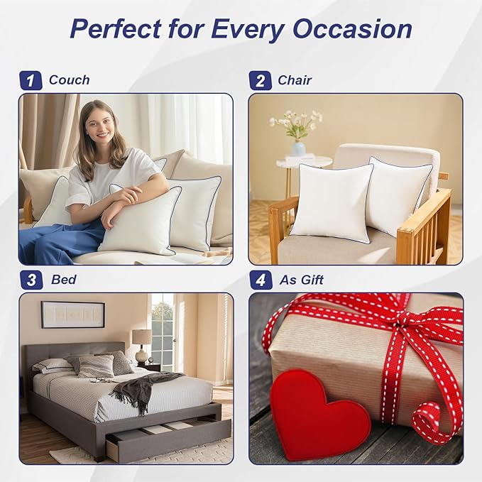 20x20 Pillow Inserts Set of 2 – Soft Hypoallergenic Square Pillow Inserts, Oeko-TEX Certified Virgin Down Alternative Filling, Machine Washable