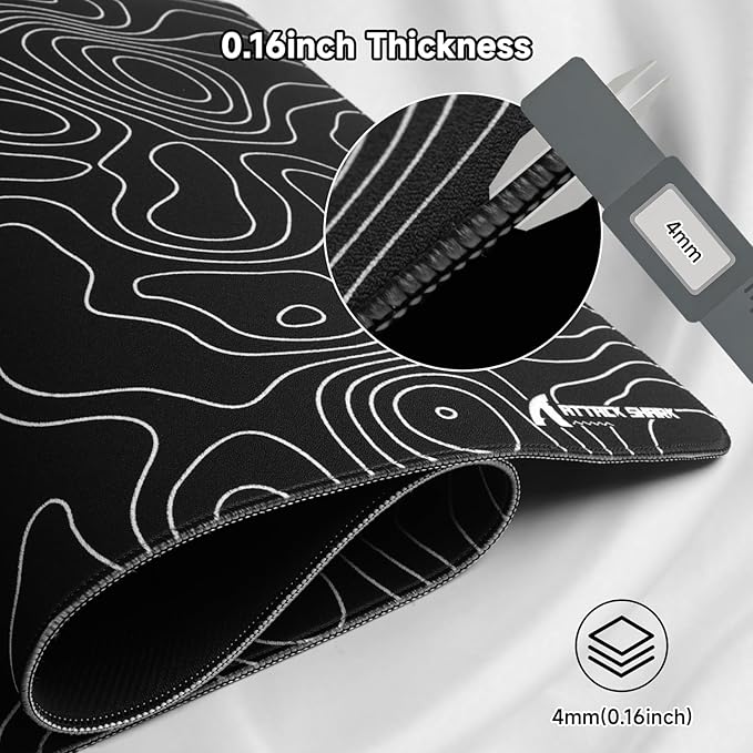 ATTACK SHARK CM02Pro Gaming Mouse Pad for Esports Speed Large Mouse mats for Desk Waterproof Surface Stitched Edges and Anti-Slip Rubber Base Size XXL Laminate 35.43” x 15.75” x 0.16” Black Contour