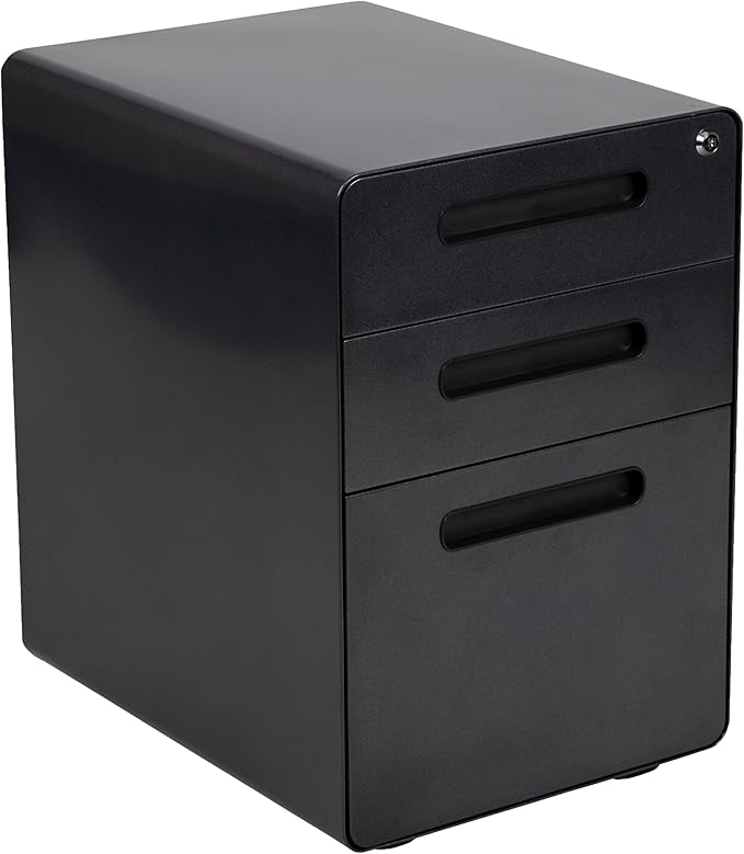Flash Furniture Work From Home Kit - Black Computer Desk, Ergonomic Mesh/LeatherSoft Office Chair and Locking Mobile Filing Cabinet