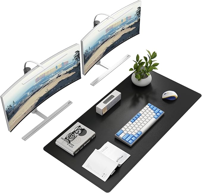 DAWNTREES Desk Mat for Desktop,PU Leather Desk Pad Protector,Non Slip, Large Mouse Pad and Keyboard Mat, Waterproof Writing Pad for Office and Home (Black,39.4''x19.7'')