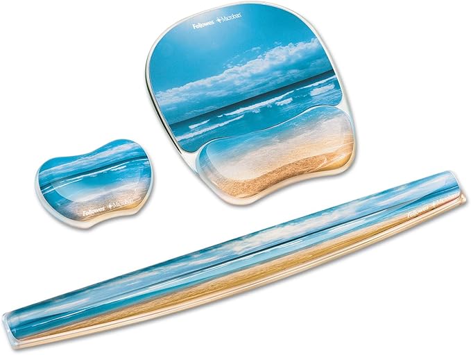 Fellowes Ergonomic Photo Gel Keyboard Wrist Rest with MICROBAN - Sandy Beach, Multicolor (9179401)