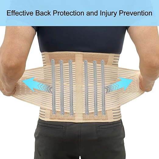 TESETON Back Brace for Men and Women, Back Support Belt Relief Lower Back Pain Herniated Disc, Sciatica, Scoliosis, Breathable Mesh, Lumbar Support Belt, Back Brace for Lifting at Work 02 Beige-M
