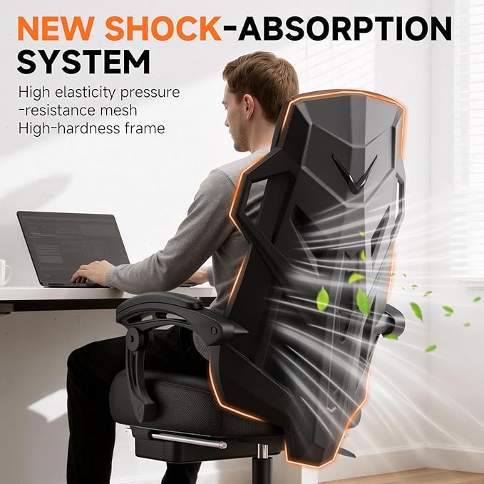 GTPLAYER Computer Chair with Adjustable Footrest, Ergonomic Gaming Chair with Headrest and Lumbar Support, Breathable Mesh Office Chair for Adults, High Back Reclining Desk Chair for Gaming and Office