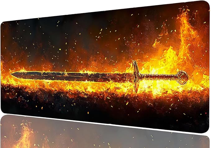 Sword Extended Mouse Pad Fire Combustion Fantasy XL Mouse Pad Large Mousepad Extended Laptop Keyboard Mat Gaming Desk Pad Mouse Mat for Office Desktops, Home Workstations, and Laptops 31.5x11.8 Inch