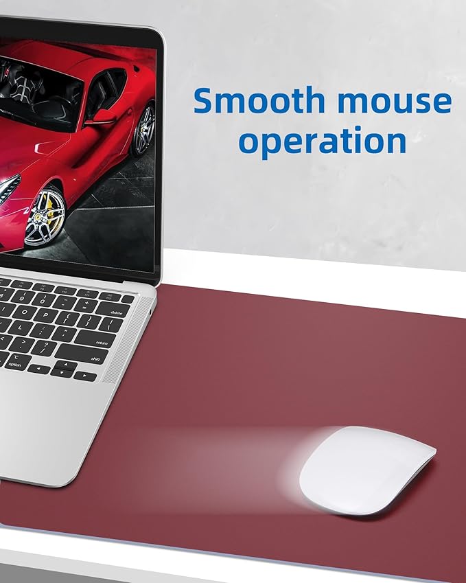 Leather Desk Pad Protector, Mouse Pad, Office Desk Mat, Non-Slip PU Leather Desk Blotter, Large Desk Mat, Waterproof Keyboard Mat for Office/Home/Decor (Burgundy Red, 55" x 17")