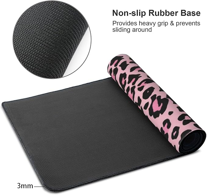 Leopard Large Mouse Pad & Desk Mat Pink Black Cheetah Print Extended Mousepad Non-Slip Rubber Base Laptop Computer Keyboard Pad for Gaming, Office & Home Decor, XXXL - 35.4" X 15.7"