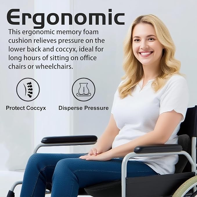 Memory Foam Seat Cushion for Office Chair, Wheelchair Cushions,Hemorrhoid Pillow,Lower Back Support,Bed Sore Cushions for Butt,Cushion for Coccyx Pressure Relieves,Washable Cover.(Black)