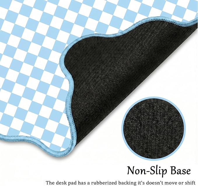 Scalloped Desk Mat Extended Large Cute Mouse Pad Big Desk Pad XXL Aesthetic Kawaii Plaid Mousepad Checkered Mouse Pad for Keyboard Computer Laptop Home Office Accessories Girl 31.5X15.7Inch Blue