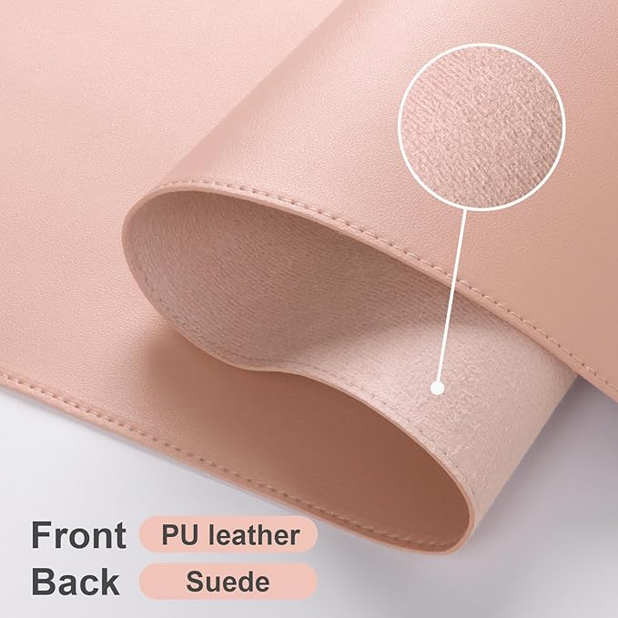 DAWNTREES Desk Mat for Desktop,PU Leather Desk Pad Protector,Non Slip, Large Mouse Pad and Keyboard Mat, Waterproof Writing Pad for Office and Home (Pink,47.2''x23.6'')