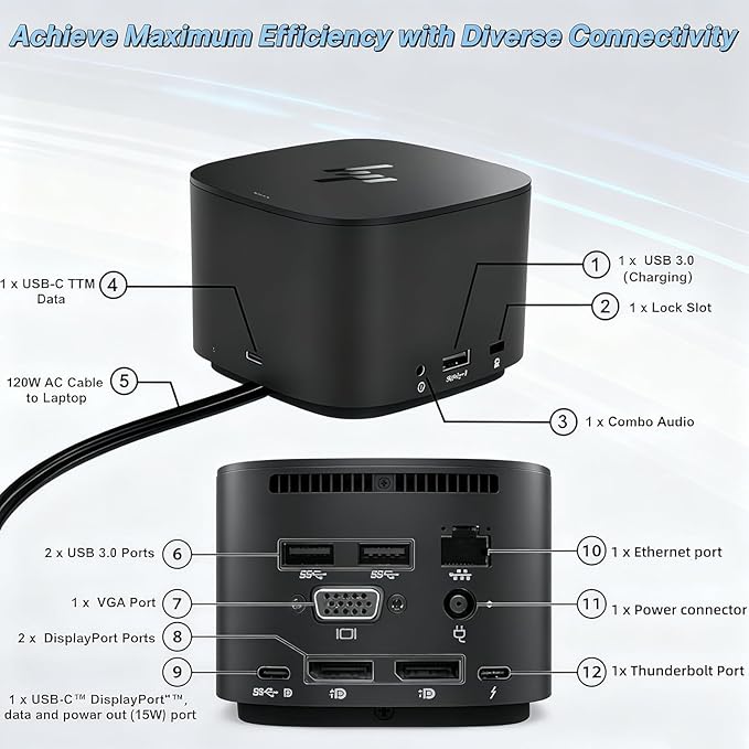 HP Thunderbolt Dock 230W G2 with Combo Cable 3TR87UT 3TR87UT#ABA 3TR87UTR Docking Station and Charging Bundle w/ 230W Power Supply, HDMI Cable, USB-C Cable, 4K DisplayPort to HDMI Adapter