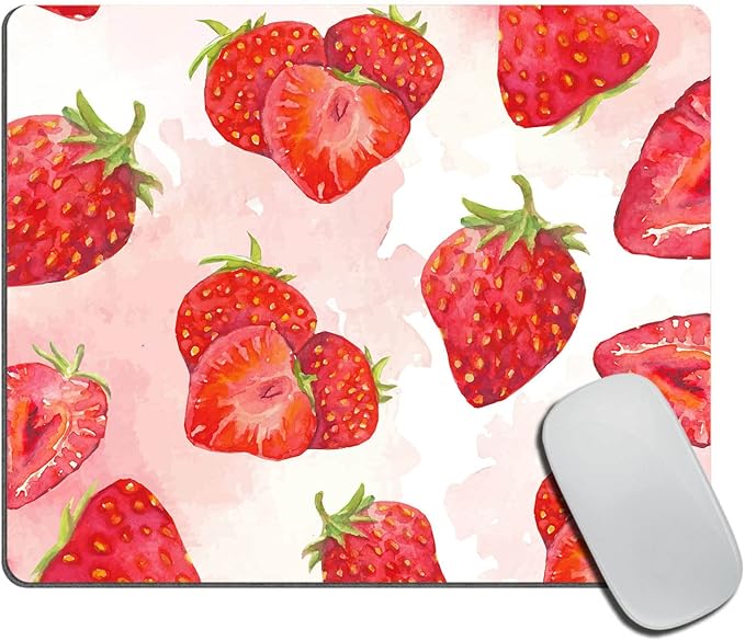 Custom Mouse pad Strawberry Mousepad Office Decor for Women Desk Accessories Cute Strawberries Cute Mouse Pad with Designs Non-Slip Rubber Smooth MousePads for Computer Laptop