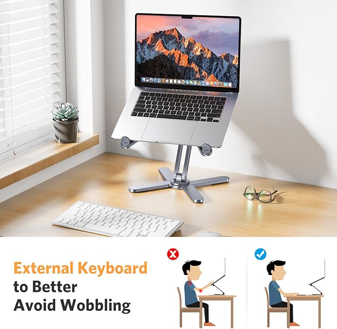OMOTON 360° Rotating Laptop Stand Riser for Desk, Ergonomic Foldable Computer Stand Adjustable Height Angles for Collaborative Work, Easy Storage Fit Macbooks,All Laptops up to 16 inches, Space Grey
