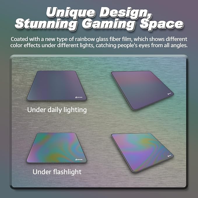 ATTACK SHARK CM03 Gaming Mouse Pad for Esports Speed Large Mouse mats Waterproof Surface and Anti-Slip Rubber Base Size XL Holographic Rainbow Coated 17.72” x 15.75” x 0.16” Gradual Gray