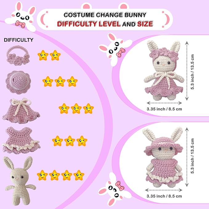 LoopMap Amigurumi Crochet Kit for Beginners with Removable Dress & Video Tutorials, DIY Bunny Making Kit Includes Premium Yarn & Tools, Creative Gift for Adults Teens (Purple)