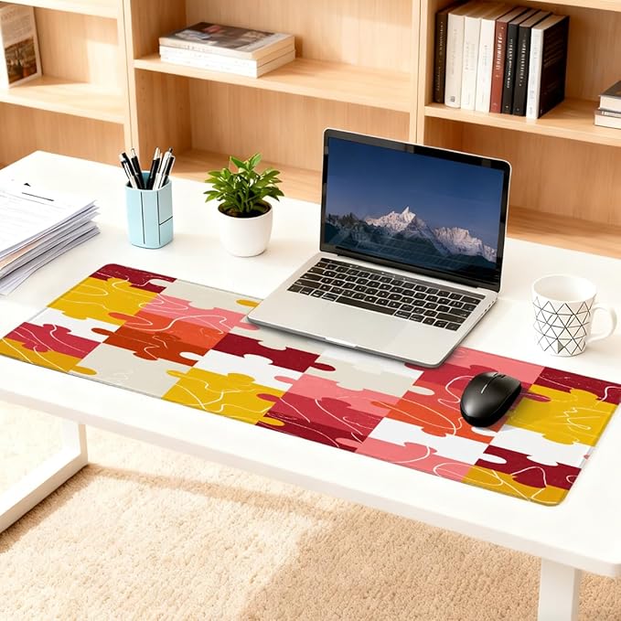 Large Mouse Pad Autism Puzzl Colorful Non-Slip Rubber Long Gaming Desk Mat Big Computer Keyboard Mousepad Waterproof Protector Wristing Pad for Gaming Office Home Decorative 31.5 X 11.8 Inch