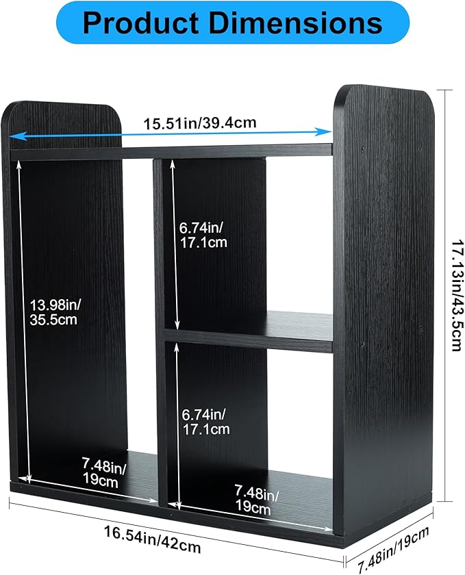 TQVAI Wood Desktop Bookshelf, 3 Cube Storage Unit Multipurpose Open Storage Shelves for Books, Office Supplies, Plants and Decor, Freestanding Desk Shelf Organizer for Office Home Study Room, Black