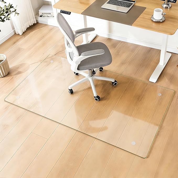 Glass Chair Mat Heavy 54" x 32" -1/5" Thick Premium Tempered Glass Duty Hard Glass Chair Mats -for Office Chair on Carpet or Hard Floor with 4 Anti-Slip Pads